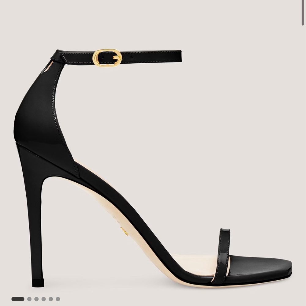 Nudistcurve Ankle Strap Sandal STUART WEITZMAN BLACK STRAP POINTED ROUND TOE
